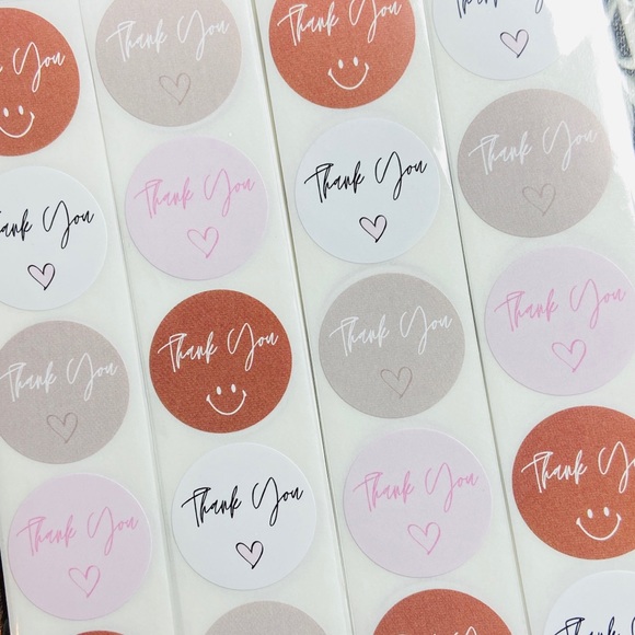 200 Thank You Stickers. Mixed Neutral Colour Smiley Face. Shipping Stickers. - Picture 4 of 7